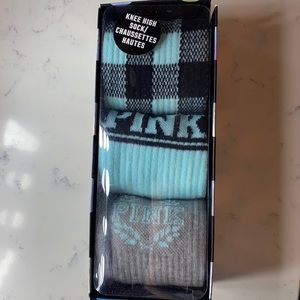 PINK mint three pack knee high socks